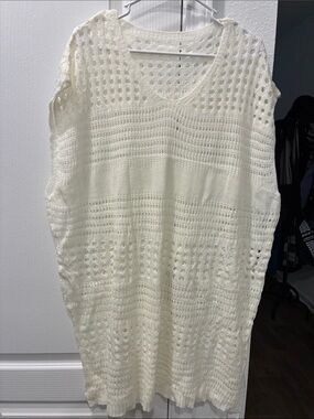 Women’s White Crochet Swim Cover-Up Tunic